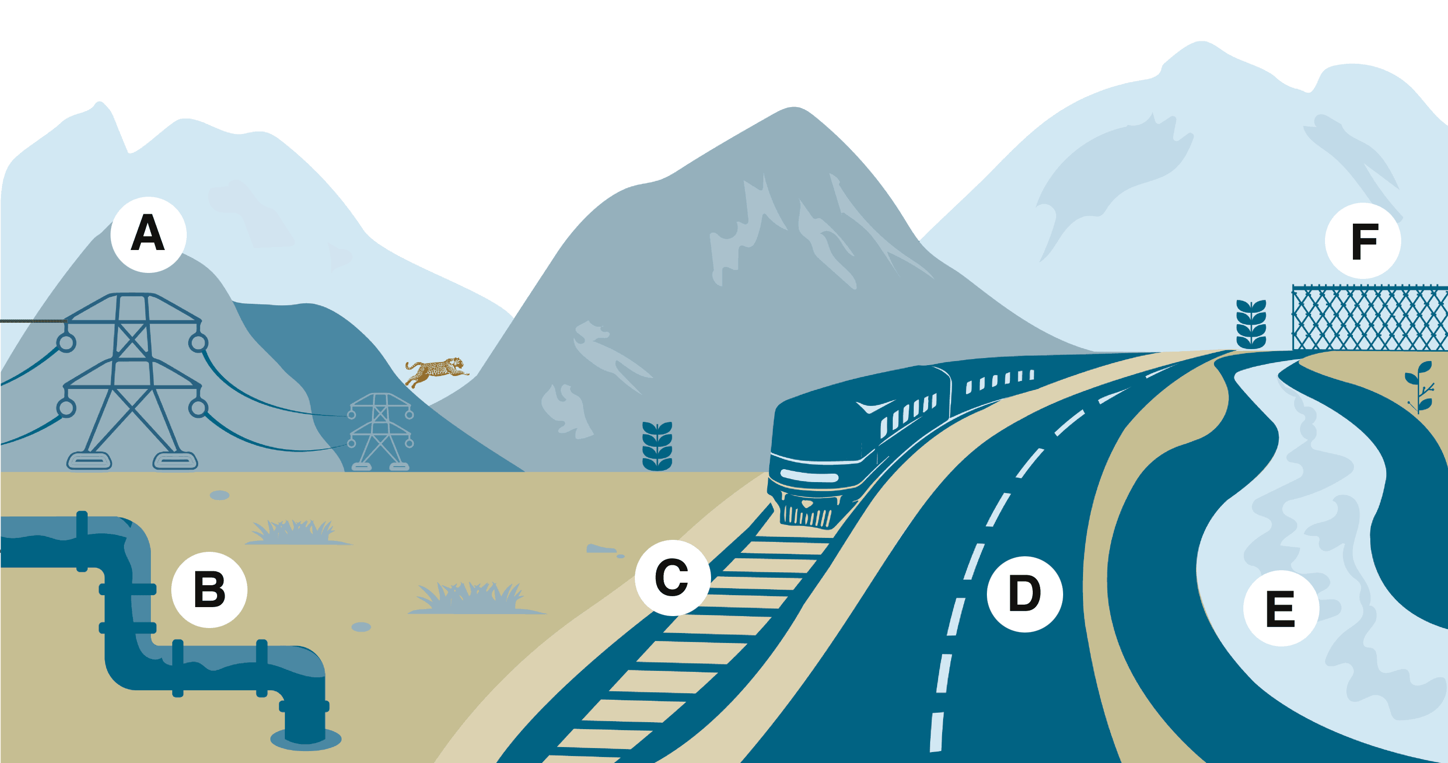 Graphic with icons showing various impacts to snow leopard survival