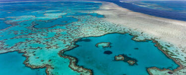 Aerial view of Hardy Reef, home to the Heart Reef, in the Great Barrier Reef, Australia.