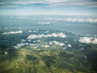 Aerial photograph of freshwater sources in the Sierra las de Minas mountain in Guatemala.