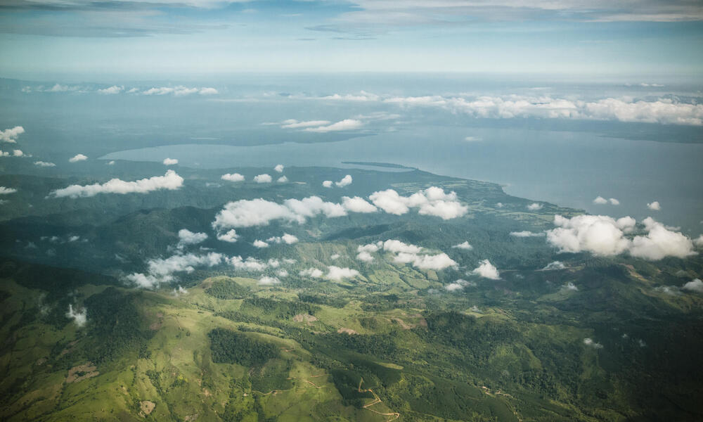 Aerial photograph of freshwater sources in the Sierra las de Minas mountain in Guatemala.