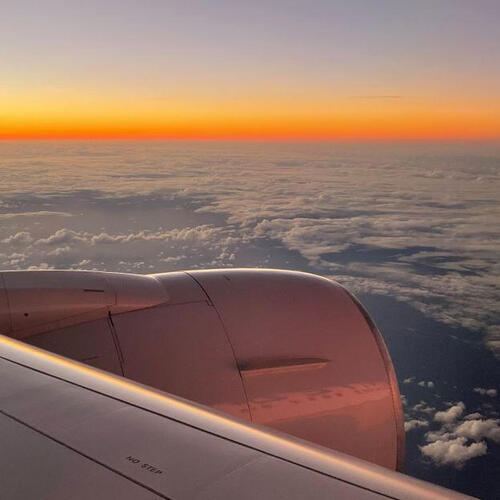 View of clouds out airplane window
