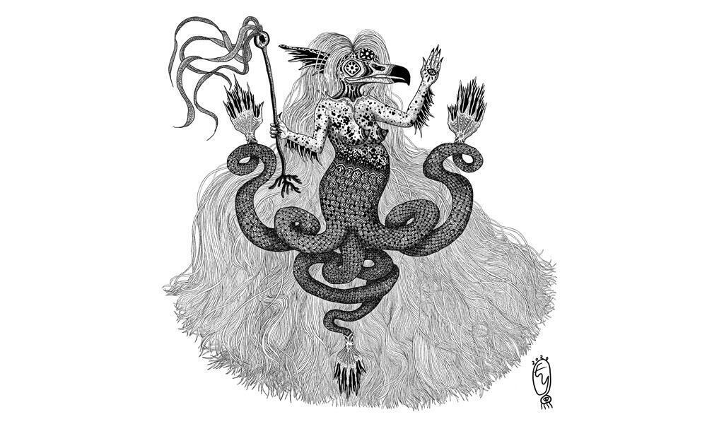 Illustration of an amabie, a creature from Japanese myth that wards off disease and provides protection.