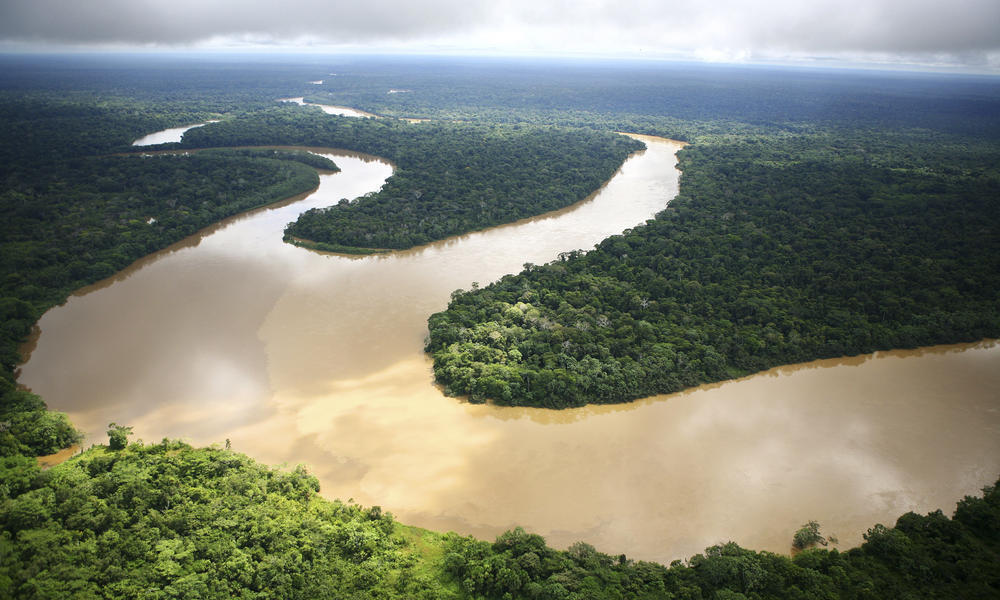 Winding river in Amazon rainforest
