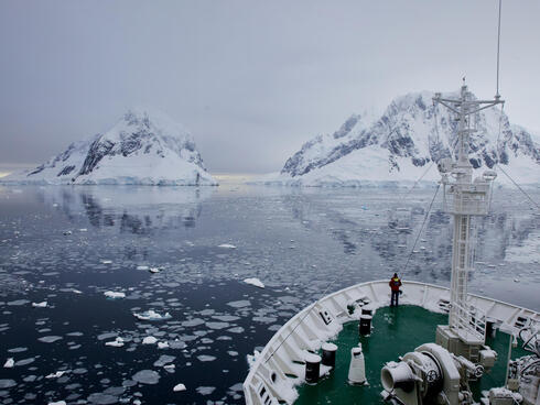 A research boat in Antarctica