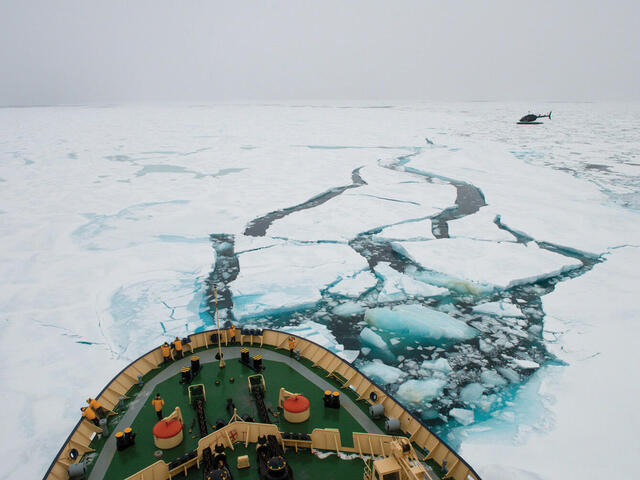 Ship moving through Arctic sea ice