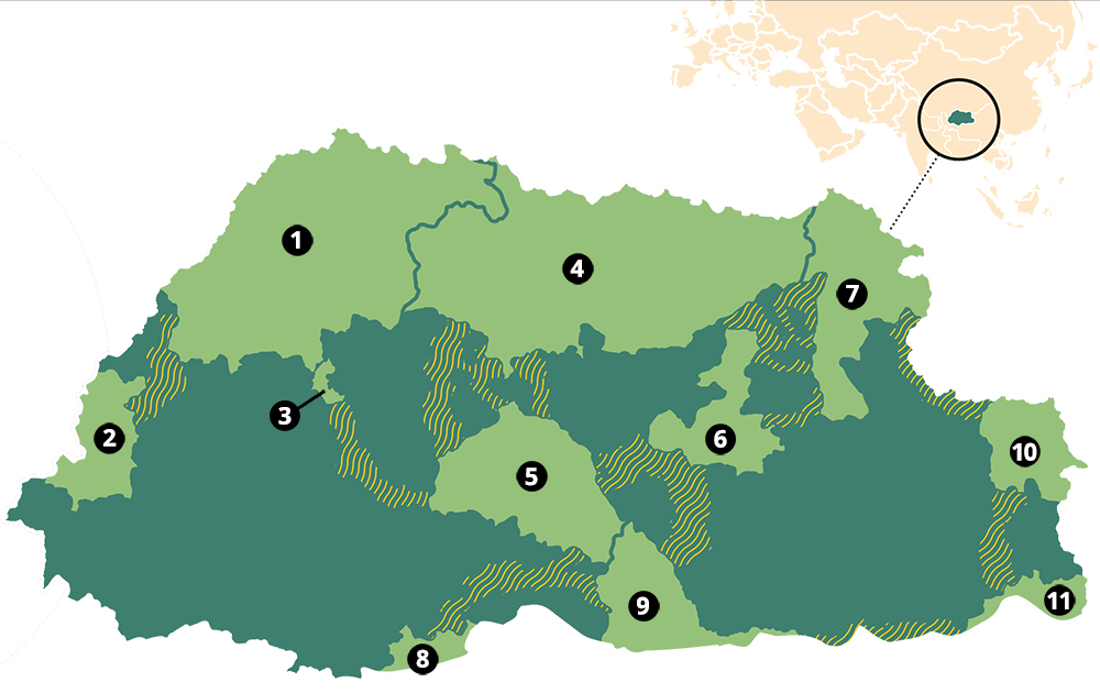 Map of Bhutan's protected areas
