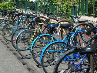 bicycles on a rack