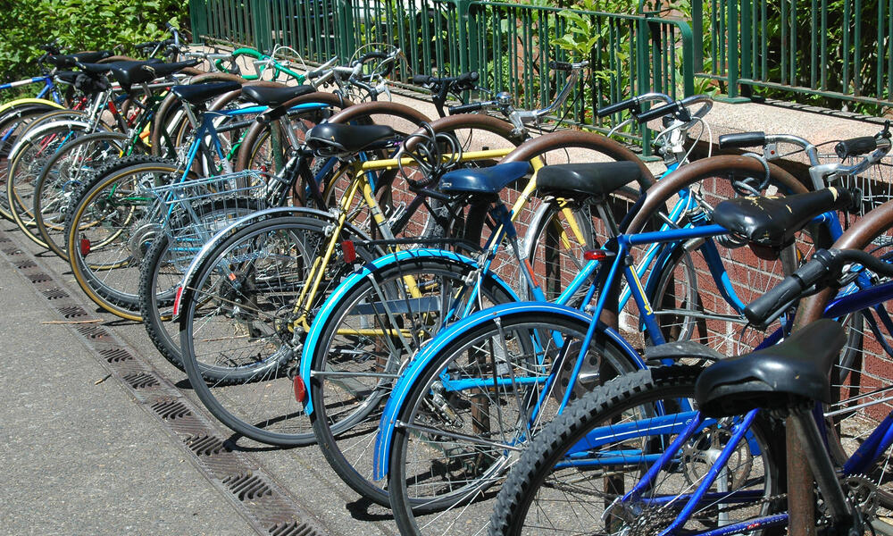 bicycles on a rack