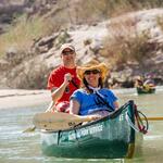 Nancy Labbe (WWF-US) and Jon Radtke (TCCC) riding a canoe on the Rio Grande River, Texas.