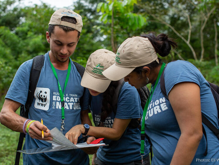 Forest restoration workshop participants review data