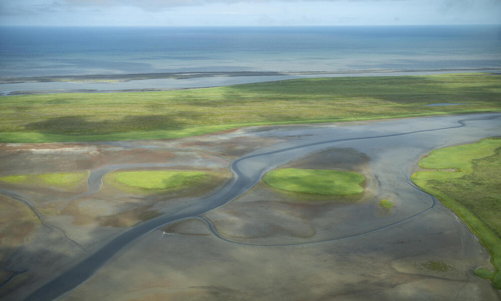 Aerial landscape with Bristol Bay in the background