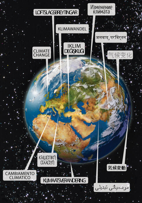 Earth and speech bubbles about climate change