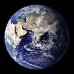 Earth from space looking down on the continent of Asia and the Indian Ocean