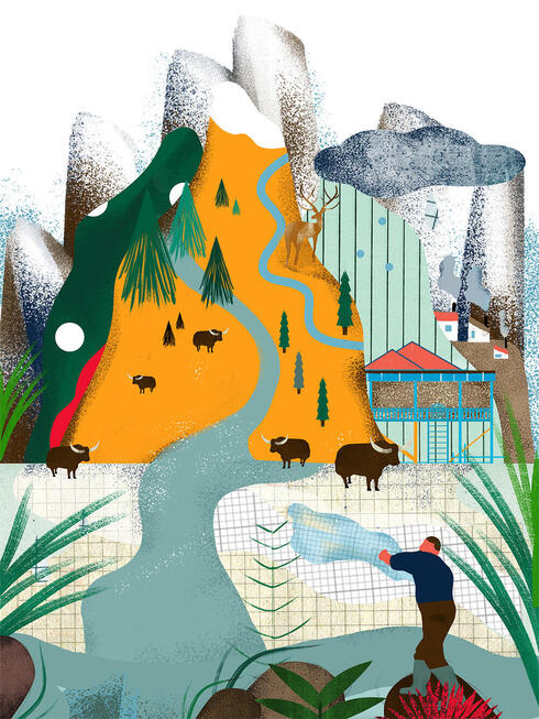 Illustration showing mountain environment