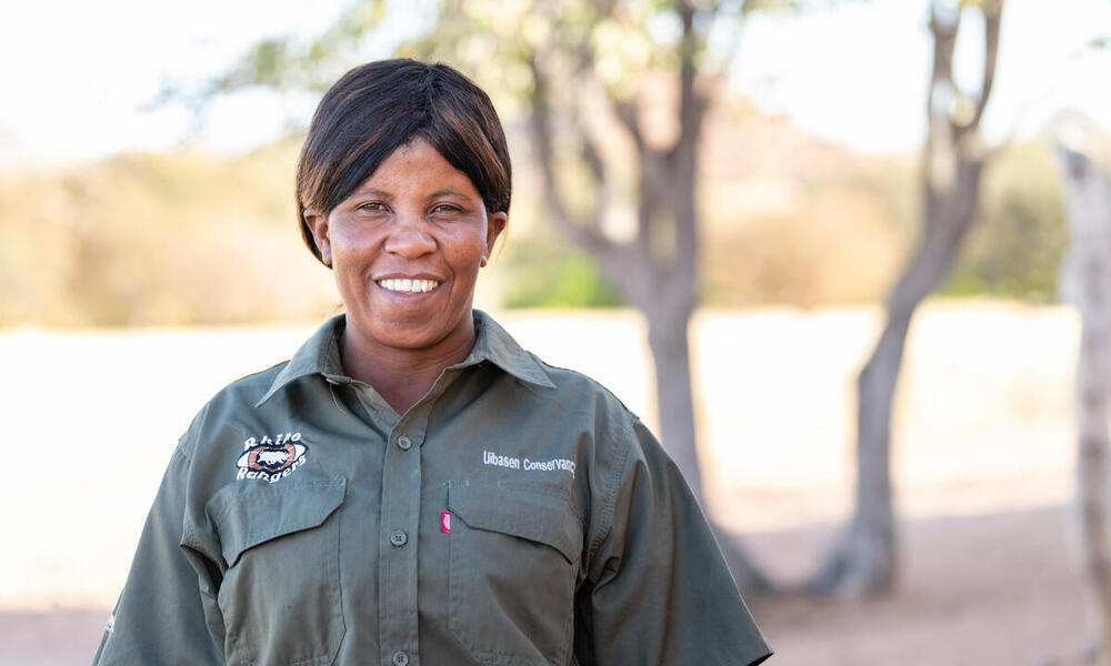 Portrait of Erlyn Touros, rhino ranger in Namibia