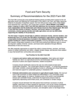 Food and Farm Security: Summary of Recommendations for the 2023 Farm Bill Brochure