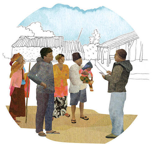Illustration of people in village