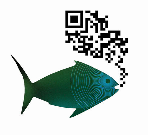 Graphic of fish with IR code