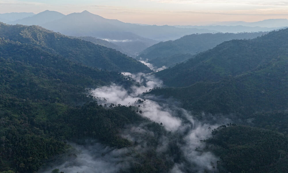 Fog over mountains in Nam Poui Laos