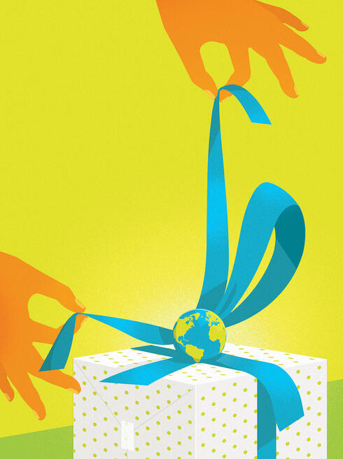 Illustration of hands opening gift