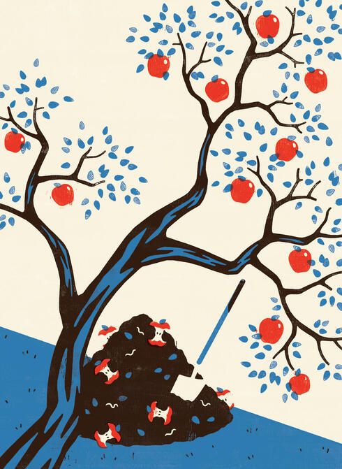 Illustration of apple tree with compost beneath