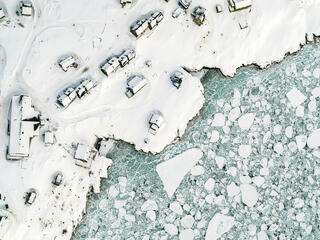 Aerial view of the remote Arctic town of Ittoqqortoormiit, East Greenland