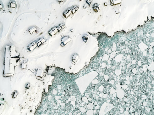 Aerial view of the remote Arctic town of Ittoqqortoormiit, East Greenland