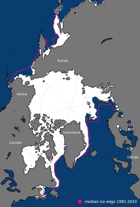 Map of sea ice extent in January 2018