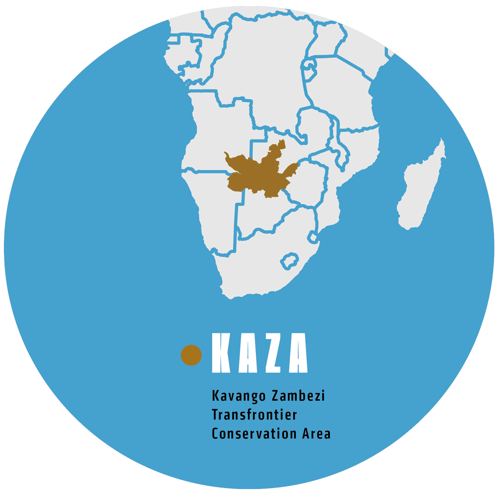 Small map showing KAZA region in Africa