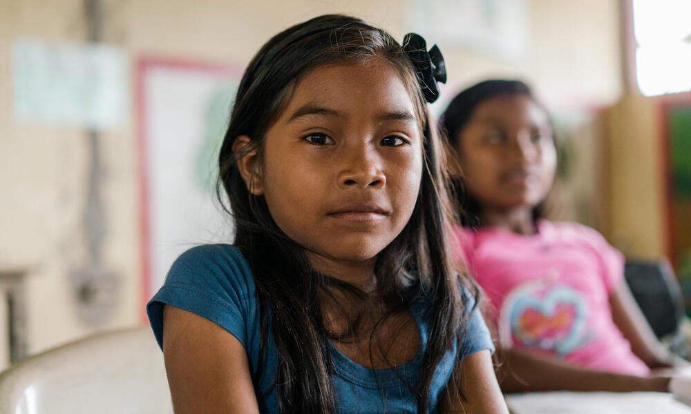 Young girl is part of La Chorrera indigenous community in Colombian Amazon
