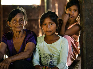 A portrait of a grandmother and two of her granddaughters