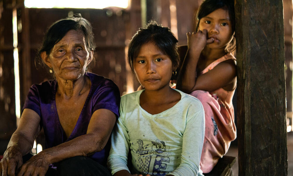 A portrait of a grandmother and two of her granddaughters