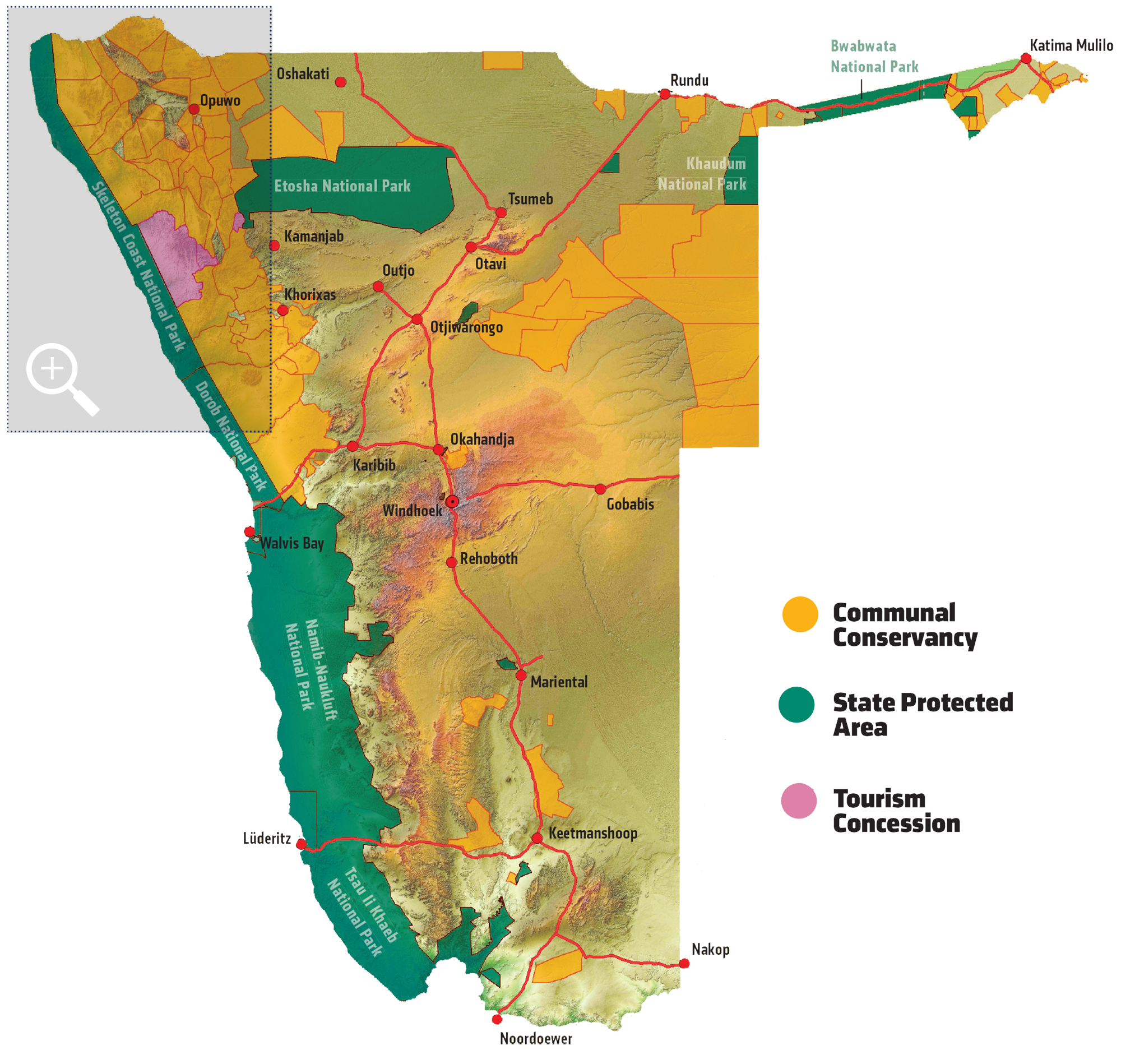 Namibia map with inset