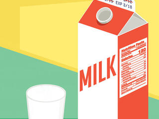 Illustrations of milk with expiration date crossed out