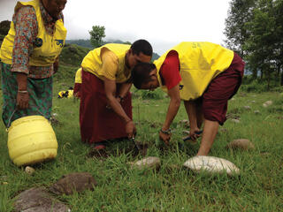 monks digging