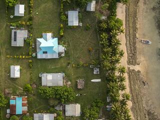Aerial view of coastal Nacula Village on Yasawa Islands, Village