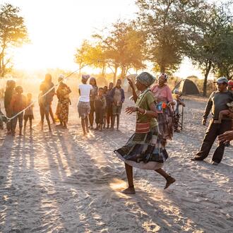 Residents of Nam Pan Village gather for a game of jump rope_Nyae Nyae Conservancy_Namibia