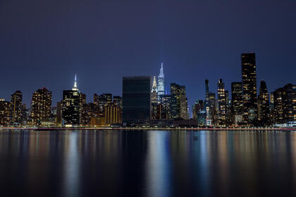 New York City skyline in the dark