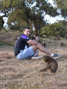 Nikhil with baboons