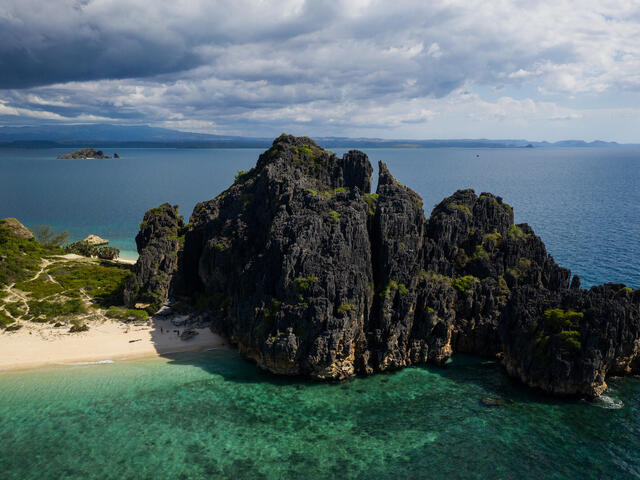 Aerial view of Nosy Hara island and archipelago