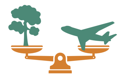 Icon of balance between and tree and airliner