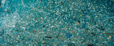 Thousands of pieces of colorful plastic float in the ocean