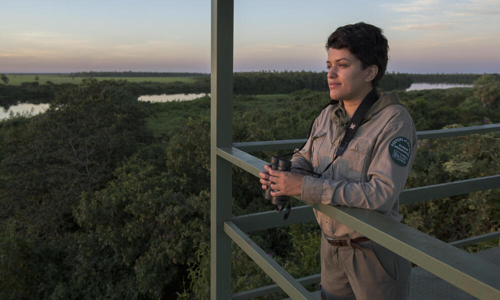 Carolina Alvarez, park ranger at Tres Gigantes Biological Station, a private nature reserve owned and managed by local conservation NGO Guyra Paraguay Alto Paraguay, Paraguay.