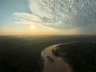 Aerial photo showing river and jungle in Madre de Dios