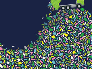 Illustration of a recycling truck dumping plastic