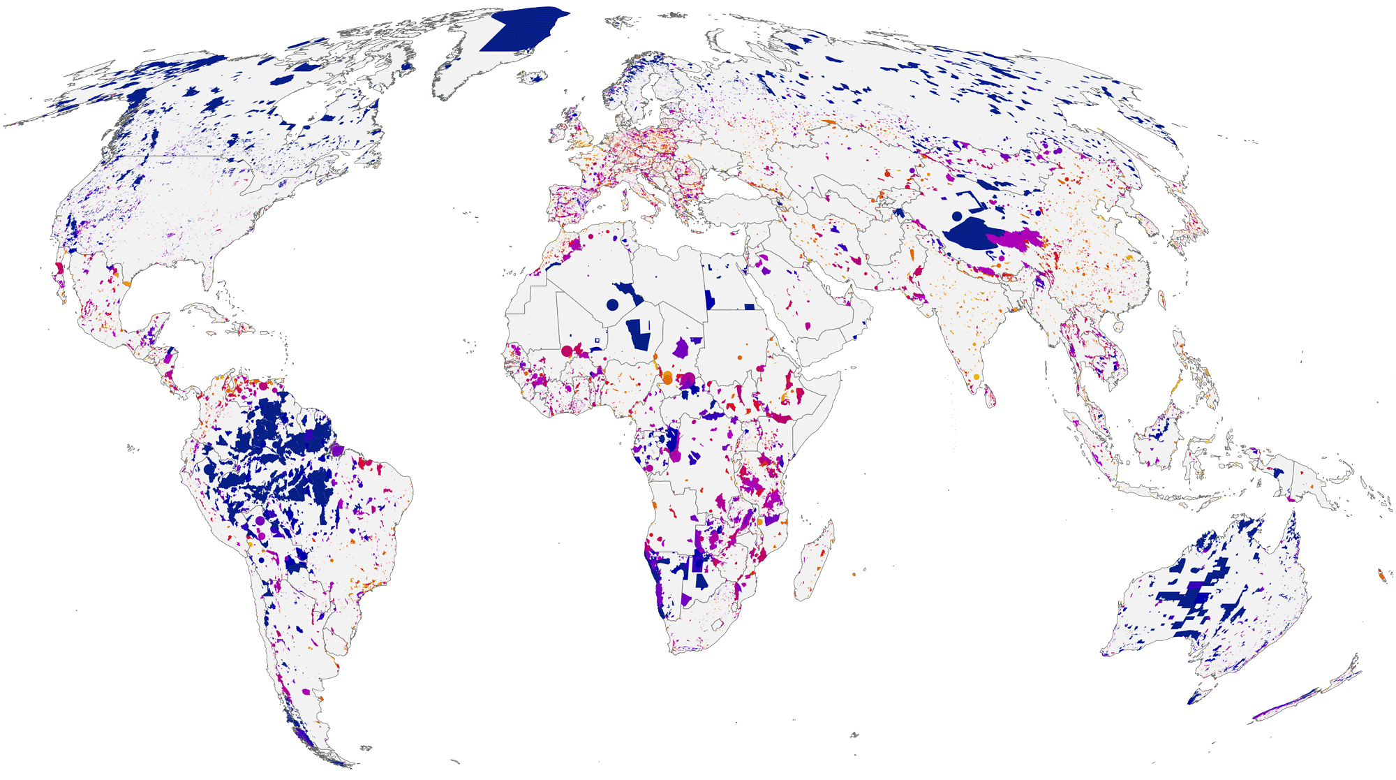 Map of earth showing protected areas