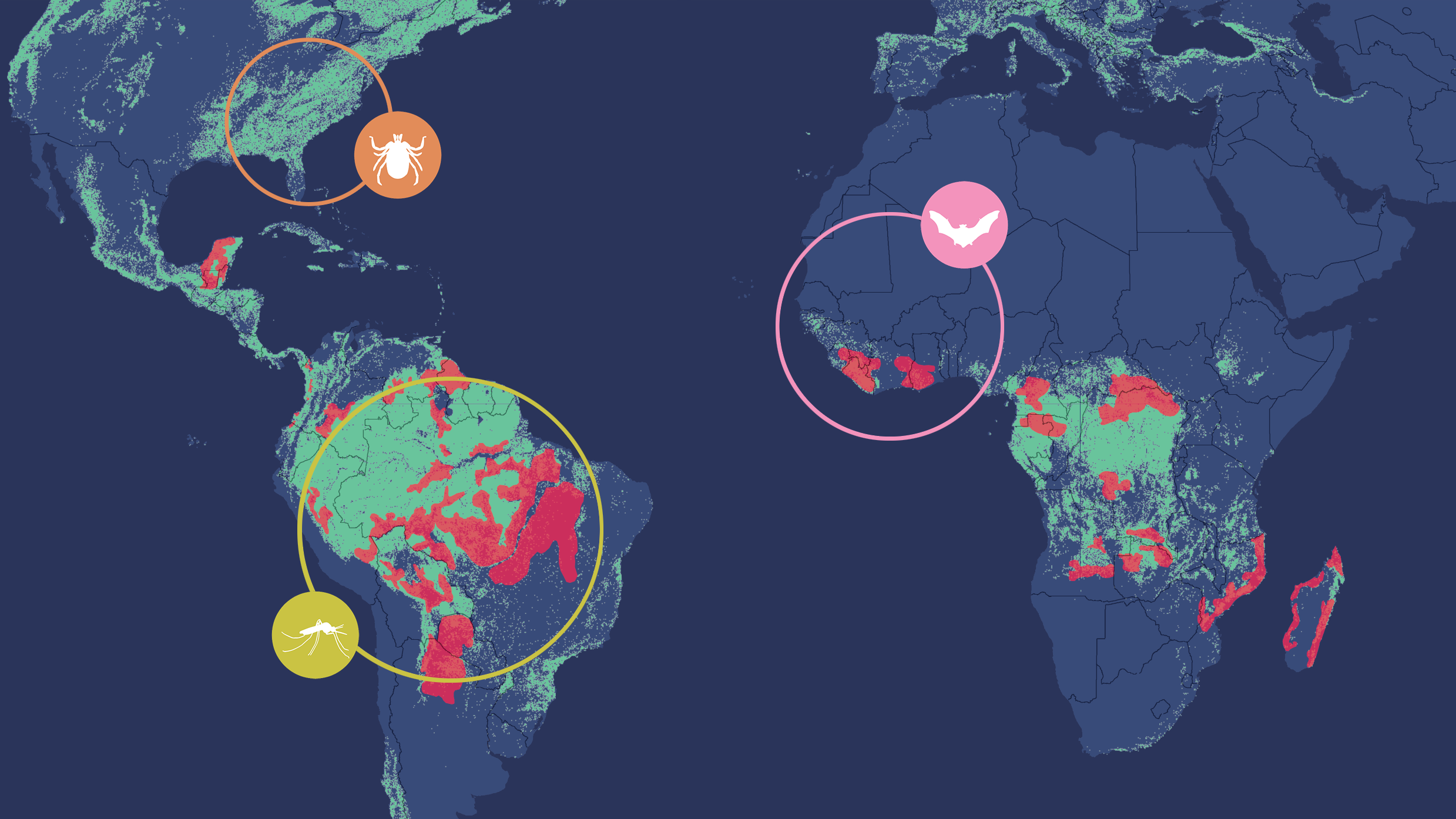World map of deforestation fronts with areas highlighted