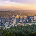 An aerial photo of Portland, Oregon.