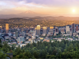 An aerial photo of Portland, Oregon.
