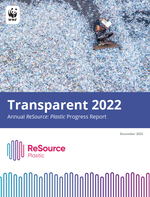 Cover of ReSource Plastic report showing a vehicle pushing recycled plastic on the ground